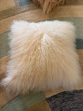 West Elm White Dyed Mongolian Lamb Fur Throw Pillow 16x16